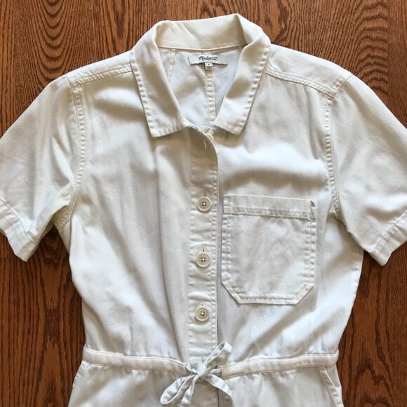 Madewell Wide Leg Utility Jumpsuit Womens 4 Cream Ivory Short Sleeve Cotton Boho - Picture 6 of 13